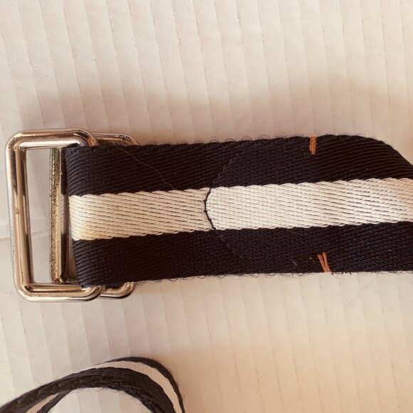 Polo Ralph Lauren Navy White Striped Fabric Leather Dual D Ring Belt XL - Picture 7 of 9